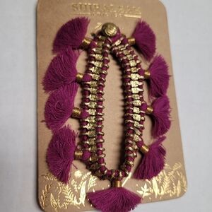 Anthropologie Shiraleah Chicago womens felicity magenta tassel bracelet